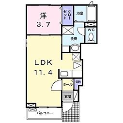 プリーズプレイスB 1LDKの間取図画像