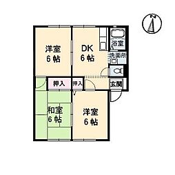 グリーンヒルズ泉川C 3DKの間取図画像