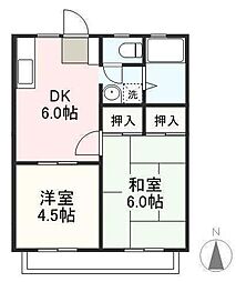 パナハイツ木太Ａ・Ｂ・Ｃ 2階2DKの間取り