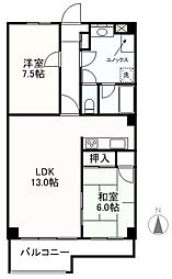 富士コーポ 2LDKの間取図画像