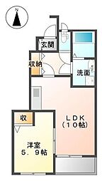 ヴェルジェ2 1LDKの間取図画像