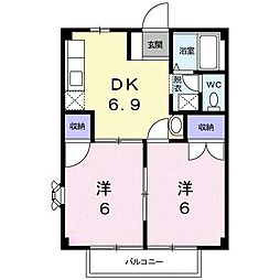 ニューシティー小山 2DKの間取図画像