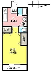 蓮池アパート 2階1Kの間取り