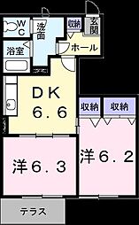 エスポワールB 2DKの間取図画像