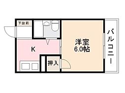 Bulk美里 1Kの間取図画像