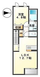 キャトルレーヴ 1LDKの間取図画像