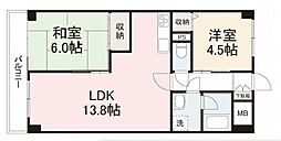 オレンジコート高松北棟 2LDKの間取図画像