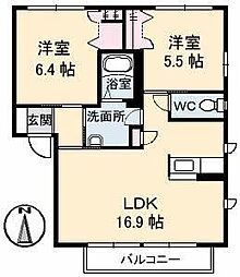 シャーメゾンヤヨイB 2LDKの間取図画像