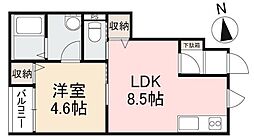 ルミエール元山1 1LDKの間取図画像