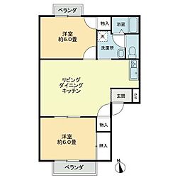 フォブール吉峰IIＢ 2階2LDKの間取り