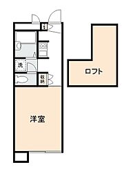 カーサドマーニF2 ワンルームの間取図画像