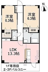 フィネス三渓 2LDKの間取図画像