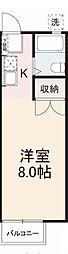 パナハイツ木村A ワンルームの間取図画像