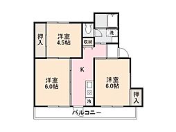 ヴィラナリー志度2 3Kの間取図画像