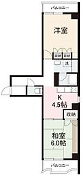 ヴィラ扇 2Kの間取図画像