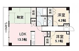 オレンジコート高松北棟 2LDKの間取図画像