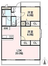 HILLSIDE1 2LDKの間取図画像