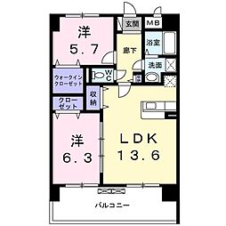 ディアコート木太 2LDKの間取図画像