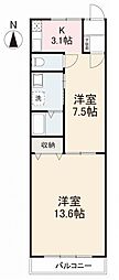 宝久ハイツ 2Kの間取図画像