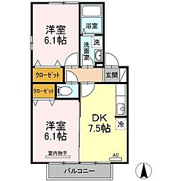 シュトラント国分寺C 2DKの間取図画像
