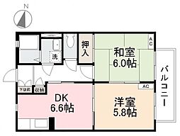 バリュージュ泉保 2DKの間取図画像