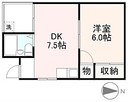セントラルハイツ 1DKの間取図画像