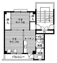 ビレッジハウス白鳥2号棟 2Kの間取図画像