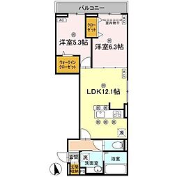 TORISIA大池 2LDKの間取図画像