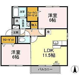 セジュール杉山B 2LDKの間取図画像