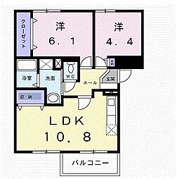 リヴィエール宮本1 2LDKの間取図画像