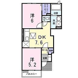 サンリバーD棟 2DKの間取図画像