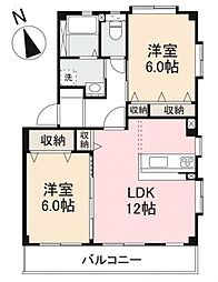 フォブール愛いちみやB 2LDKの間取図画像