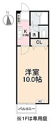フォブール土居宮 1Kの間取図画像