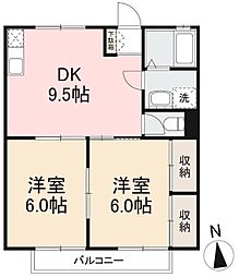 ツインズサカエB 2DKの間取図画像