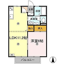 太田田園ハイツD 1LDKの間取図画像