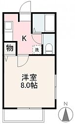 アムール鬼無2 1Kの間取図画像