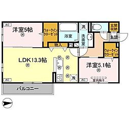 コンフォリア木太 2LDKの間取図画像