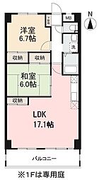 パークハイムカタモト 2LDKの間取図画像