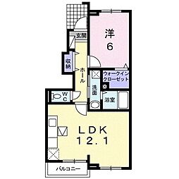 リヴィエール・ウエスト1 1LDKの間取図画像