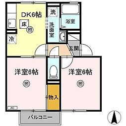 アベイユ・タヒB 2DKの間取図画像