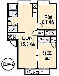 エミールハイツ 2LDKの間取図画像