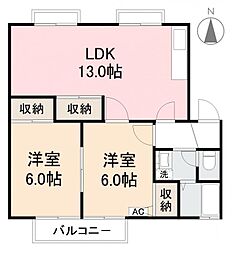 セジュール牟礼C 2LDKの間取図画像