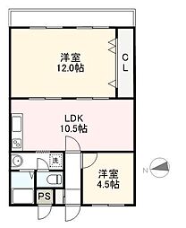 メゾン上之町 2LDKの間取図画像