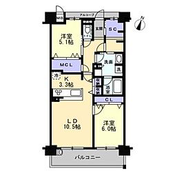 アルファスマート高松駅西II 2LDKの間取図画像