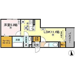 高松市上福岡町アパート 1LDKの間取図画像