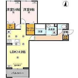 高松市上福岡町アパート 2LDKの間取図画像