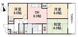 リバーサイド茜 3DKの間取図画像