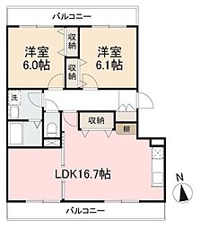 コンフォルテ今里 2LDKの間取図画像