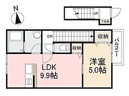 ルミエール元山2 1LDKの間取図画像