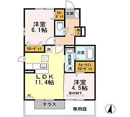 オネスト上林B 2LDKの間取図画像